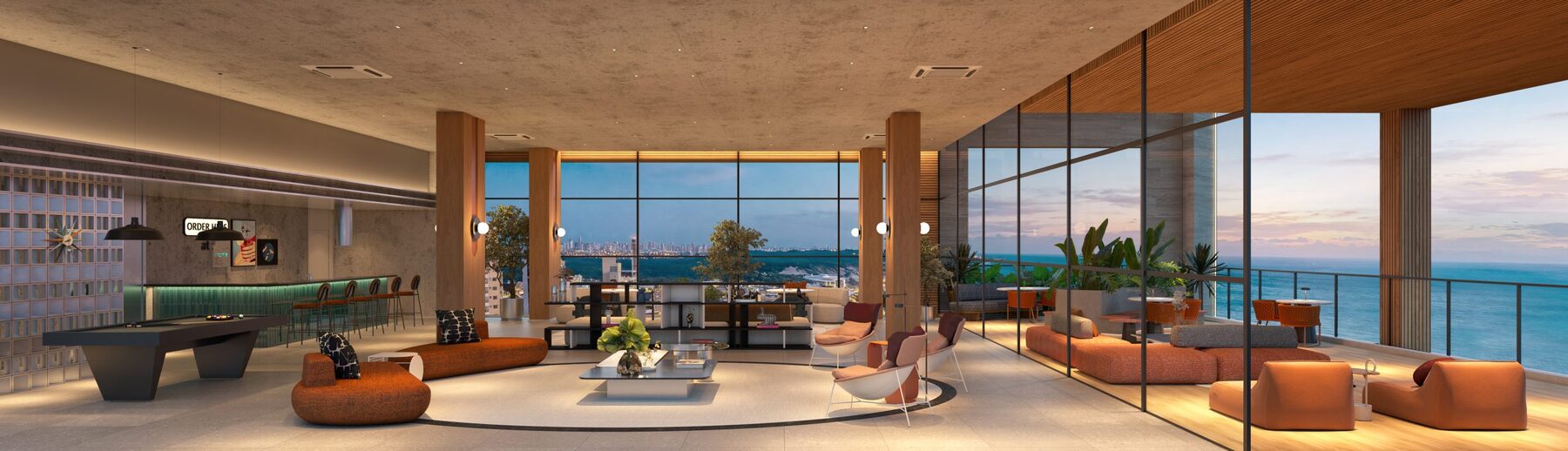 Lounge panorâmico no rooftop do iHome Ponta Negra